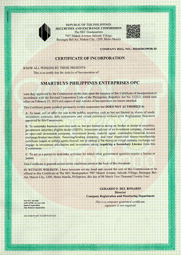 SMARTBUYS PHILIPPINES ENTERPRISES OPC